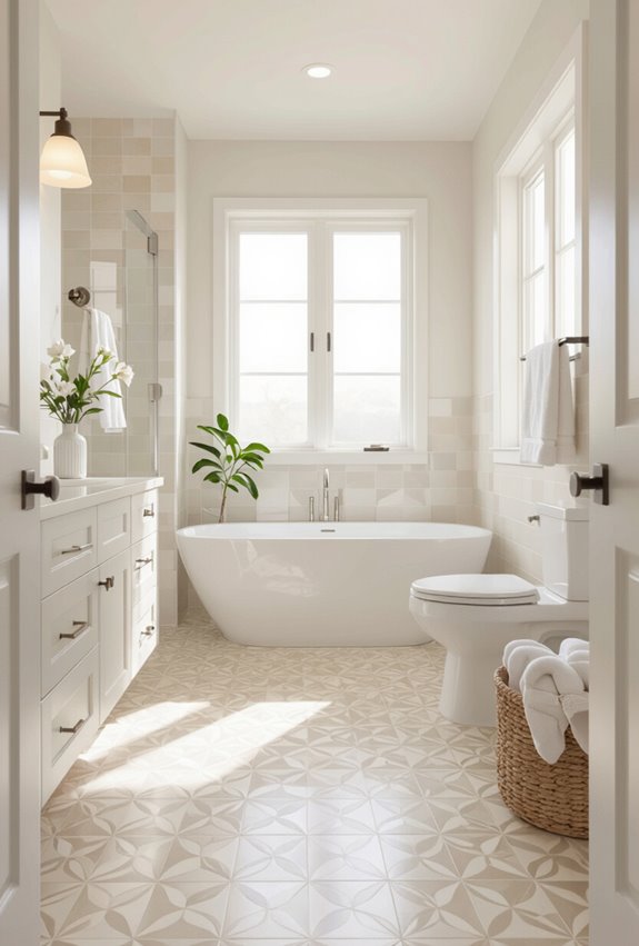 pale patterned encaustic floor tiles
