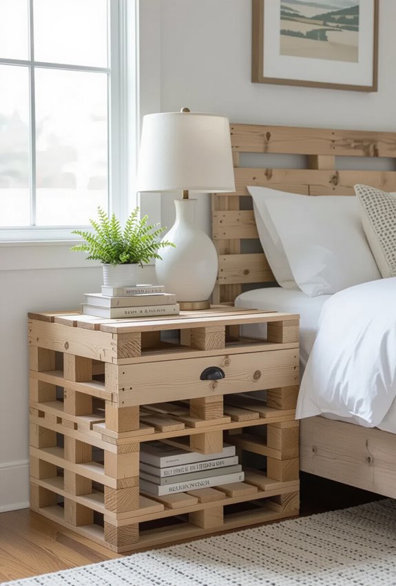 pallet upcycled bedside storage
