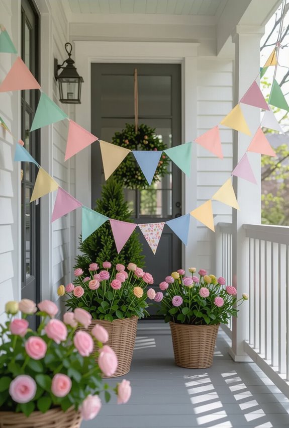 pastel bunting draped porch