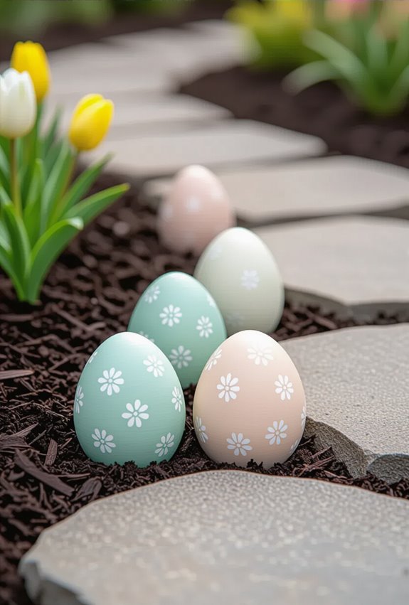pastel painted egg pathway markers