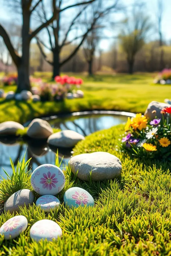 pastel painted garden rocks