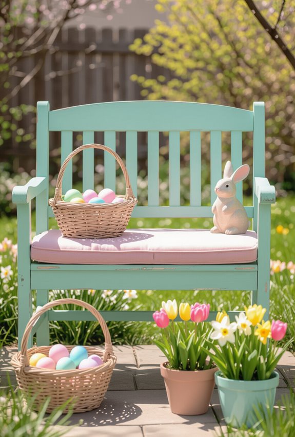 pastel stenciled vintage garden seating