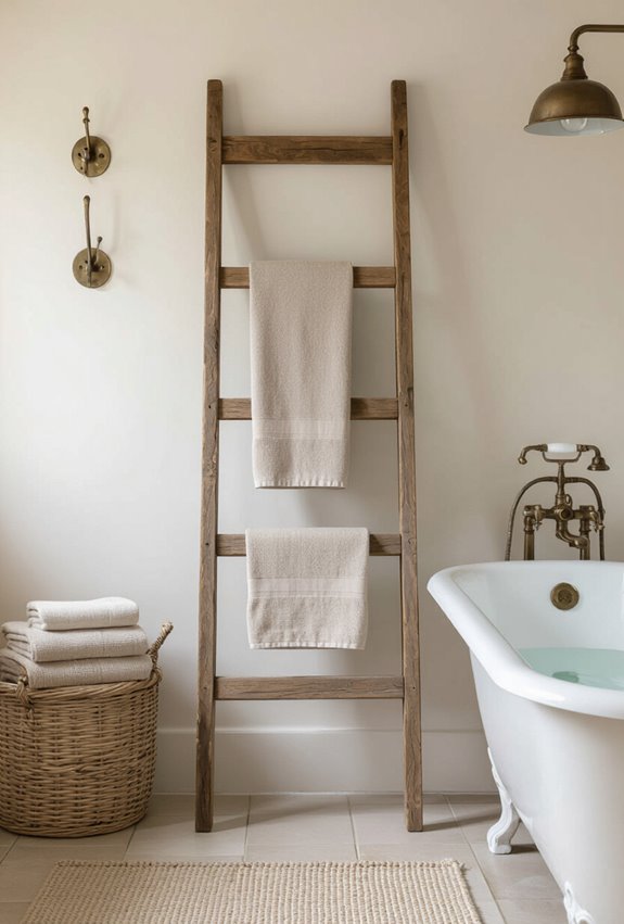 patinaed farmhouse towel storage