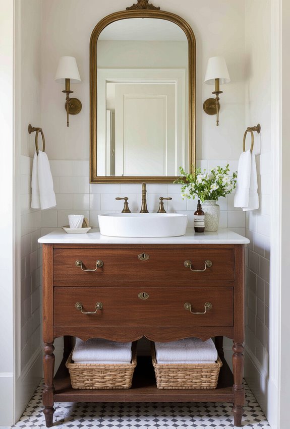 patterned tiles meet weathered wood