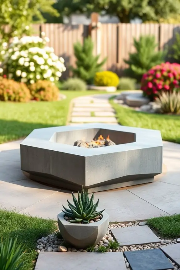 paver surrounded concrete fire pit