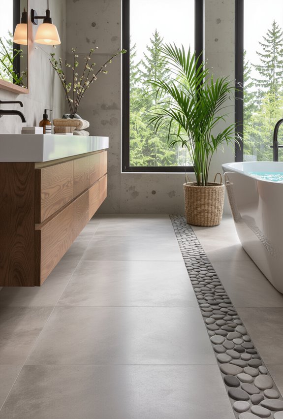 pebble accented concrete flooring