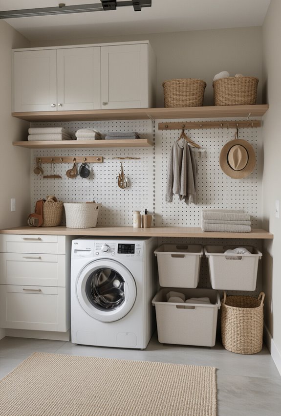 pegboard bins organize laundry accessories