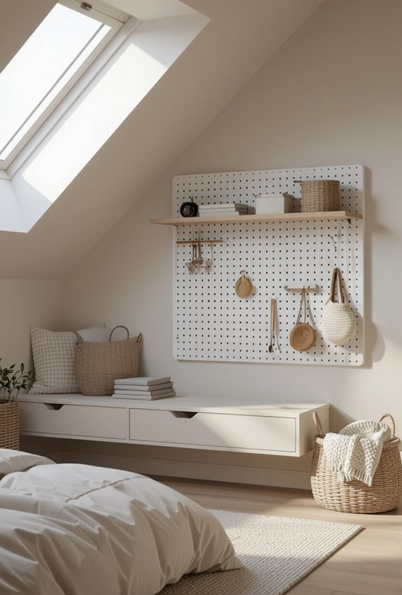 pegboard lit attic accessory organizer