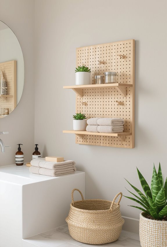 pegboard organized bathroom accessory storage