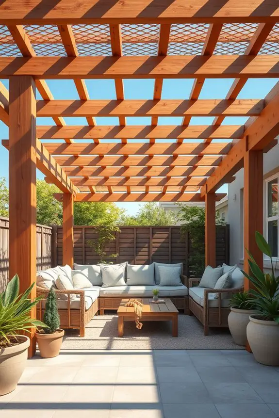 pergola enhances outdoor kitchen