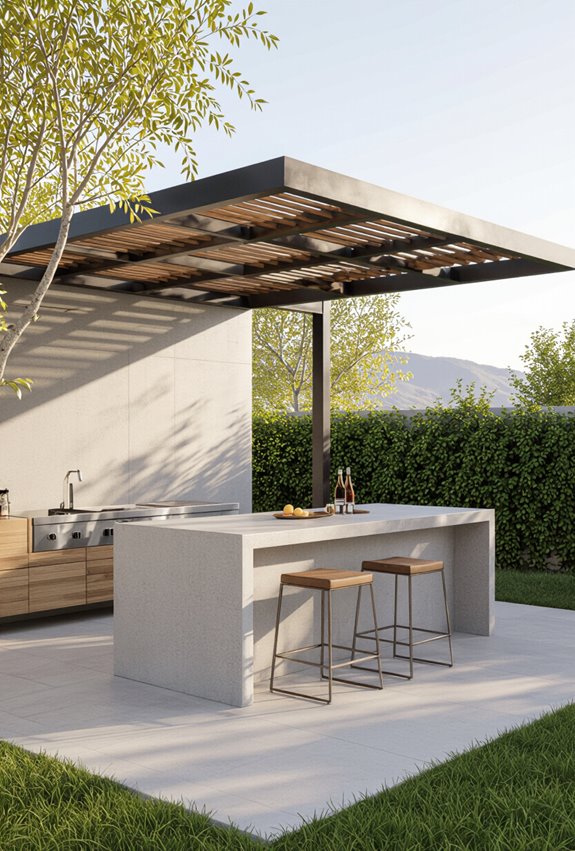 pergola shaded concrete island bar