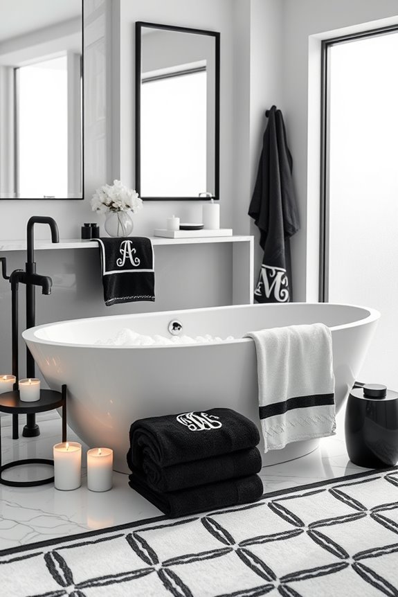 personalized black and white towels