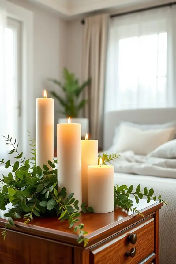 pillar candles with greenery