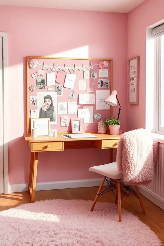 pink themed organized bulletin board