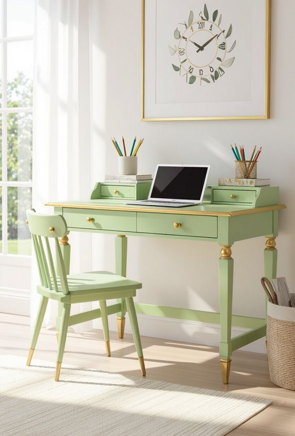 pistachio kids desk with gold
