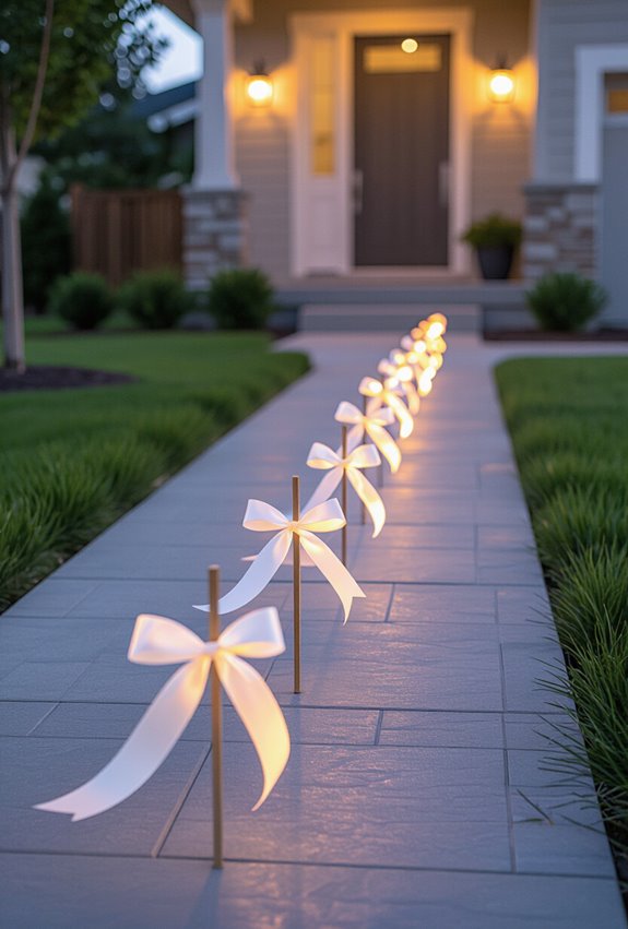 plaid ribbon wrapped pathway stakes