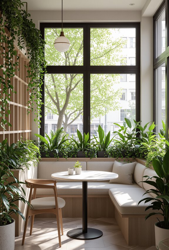 planter partitioned cozy cafe nooks