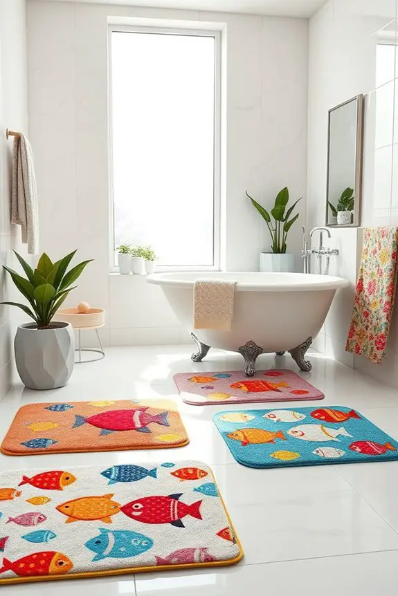 playful and colorful bath mats