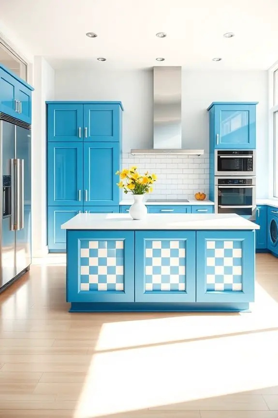 playful blue and white checkerboard