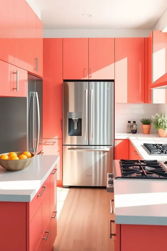 playful coral kitchen cabinets