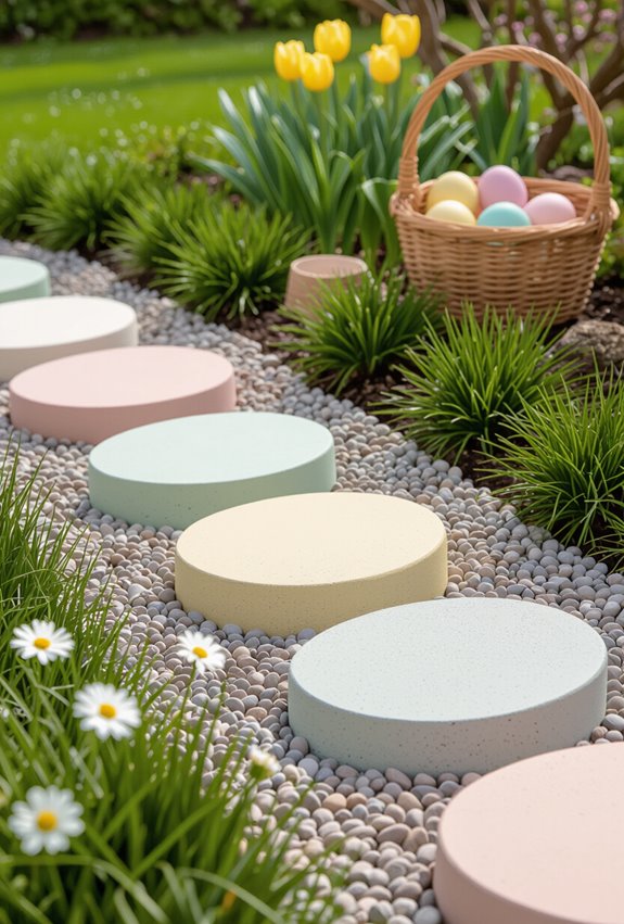 playful egg shaped concrete steppingstones