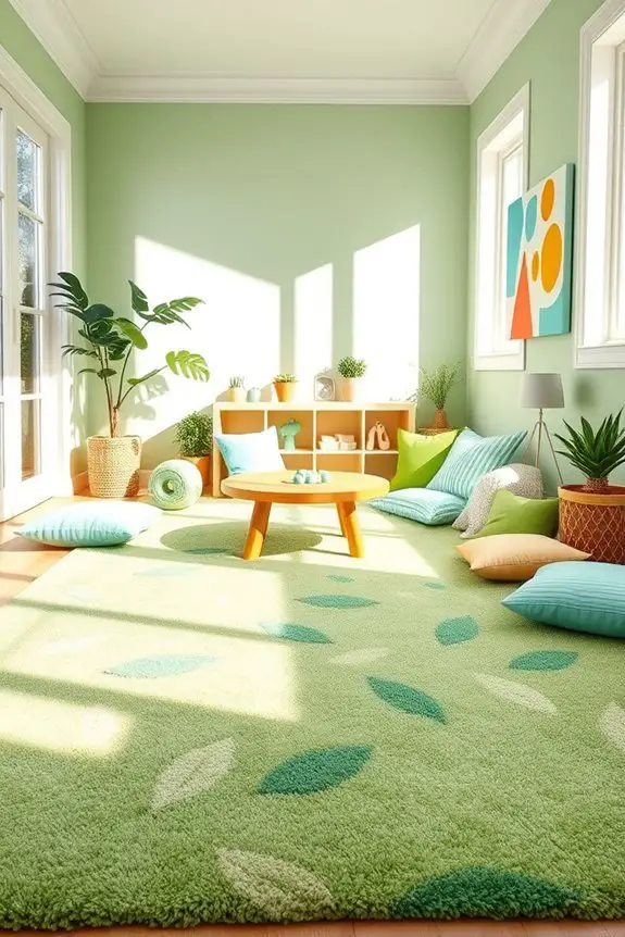 playful green rugs enhance spaces