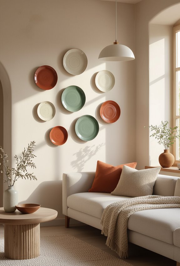 playful mixed ceramic plate display