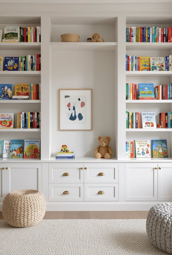 playful storybook bookshelf murals