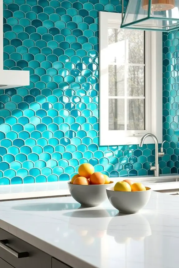 playful teal fish scale tiles