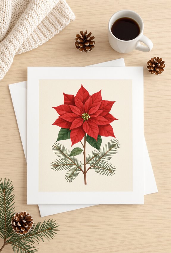 poinsettias and evergreen sprigs
