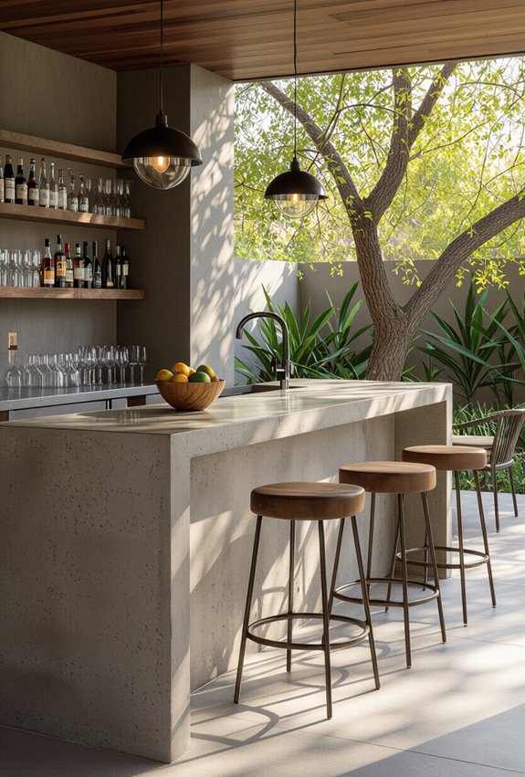 polished concrete overhang barstool