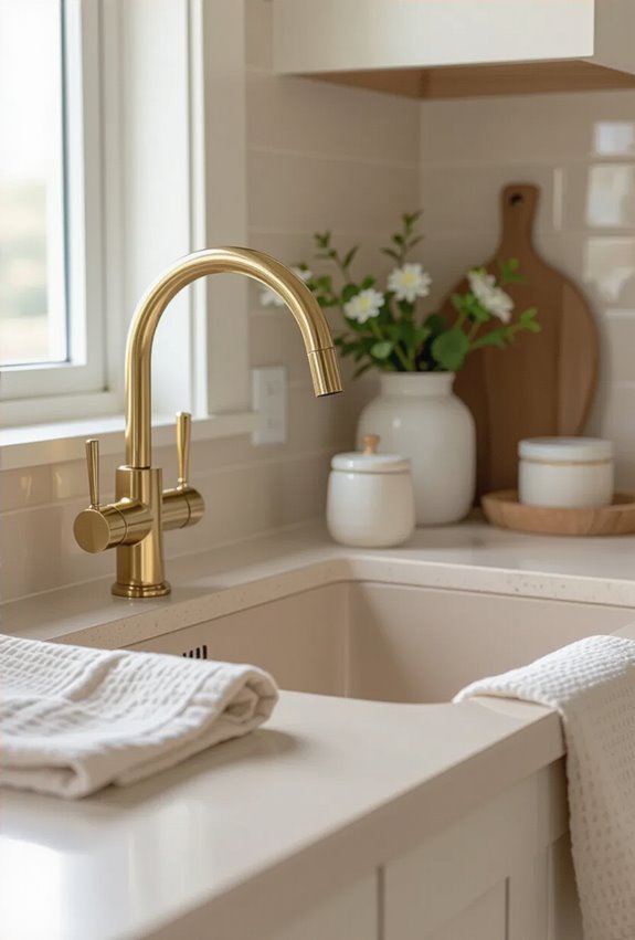 polished gold fixtures with beige