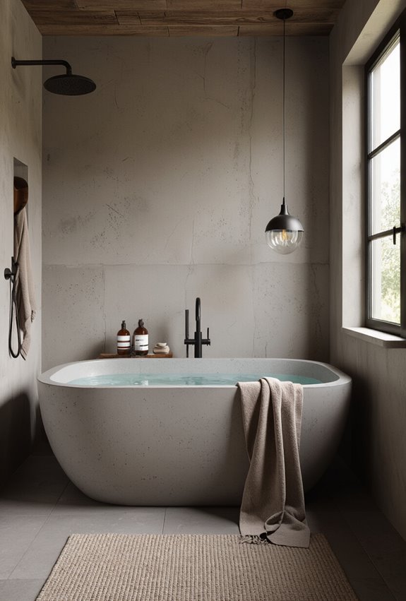 polished minimalist concrete bathtub