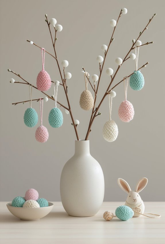pom poms and yarn wrapped eggs