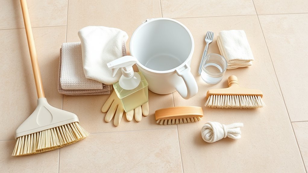 porcelain cleaning supplies organized