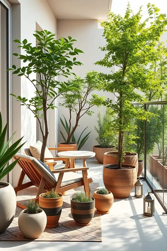 potted trees enhance urban balconies