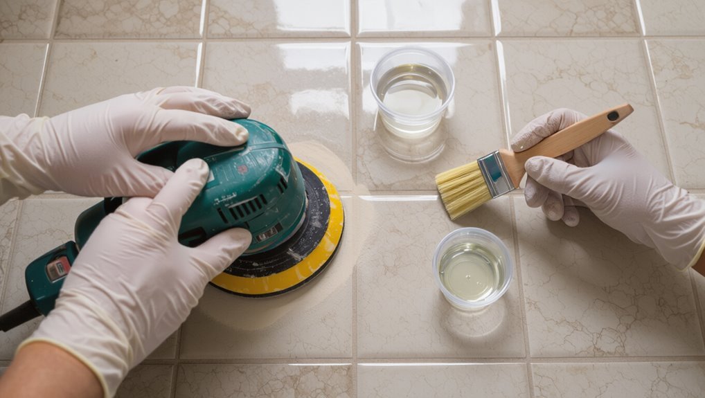 prepare tile surface adhesion