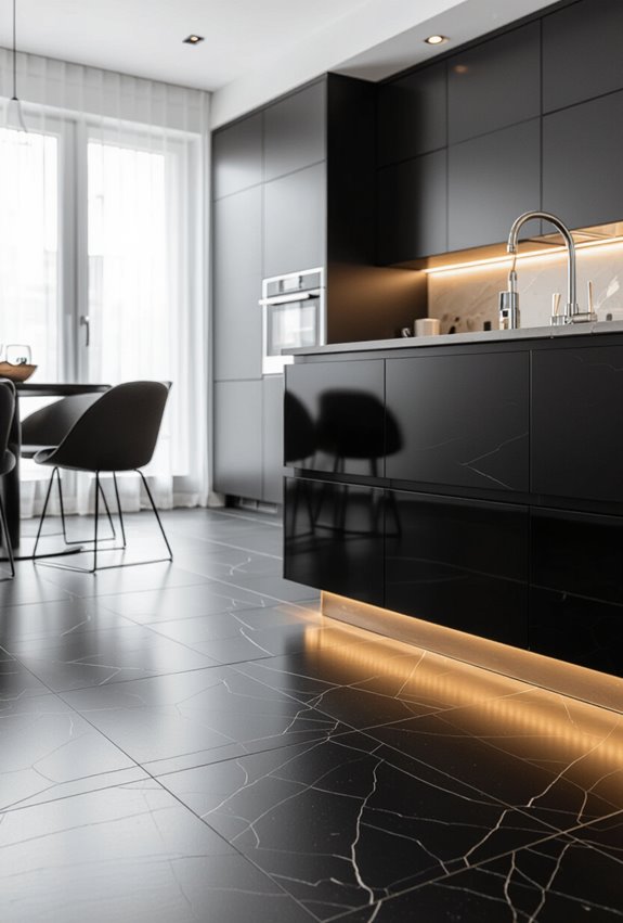 radiant heated black tile floors