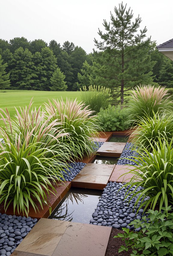 rain garden bioswale with plants