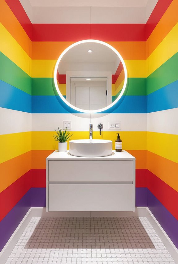 rainbow color block bathroom walls
