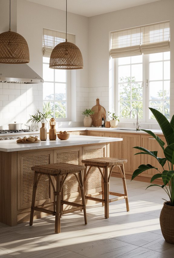 rattan infused tropical teak kitchen