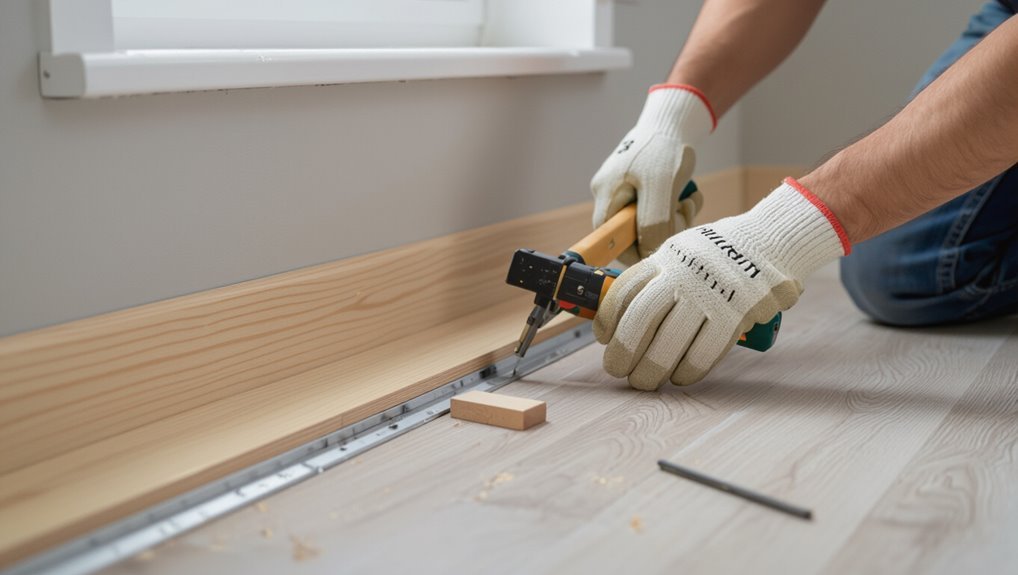reattach baseboards and transitions