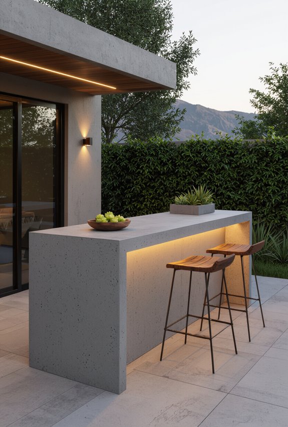 recessed led lit concrete bar
