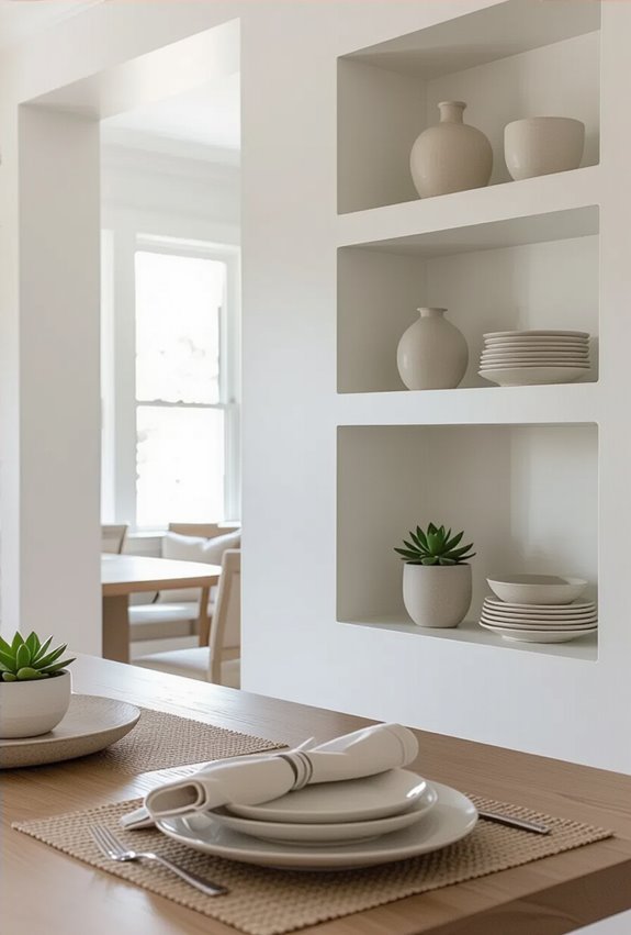 recessed shelving maximizes walkway space