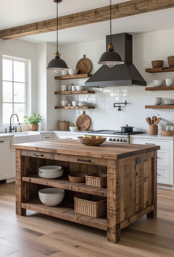 reclaimed rustic open shelving island