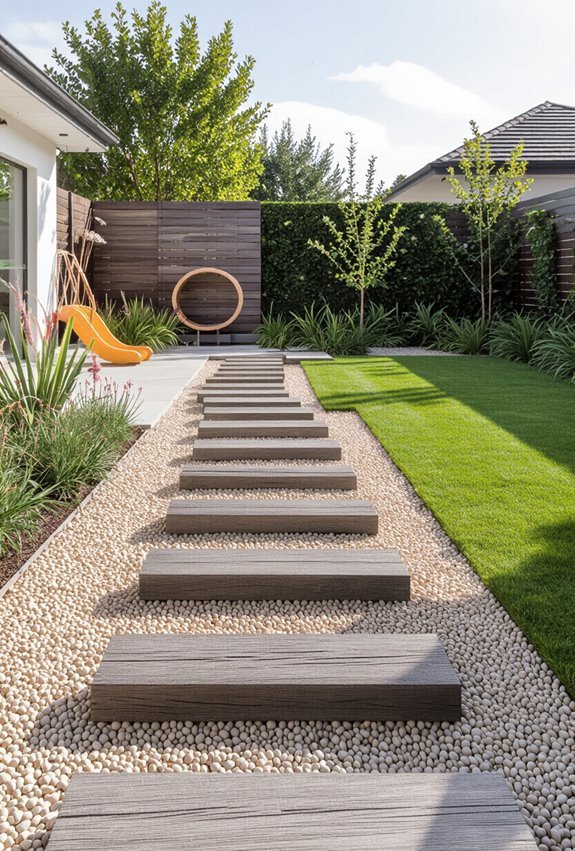 reclaimed timber winding balance pathway
