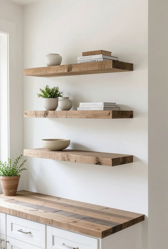 reclaimed wood floating shelves