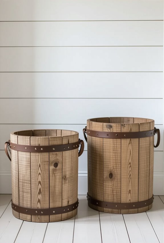 reclaimed wooden farmhouse wastebaskets