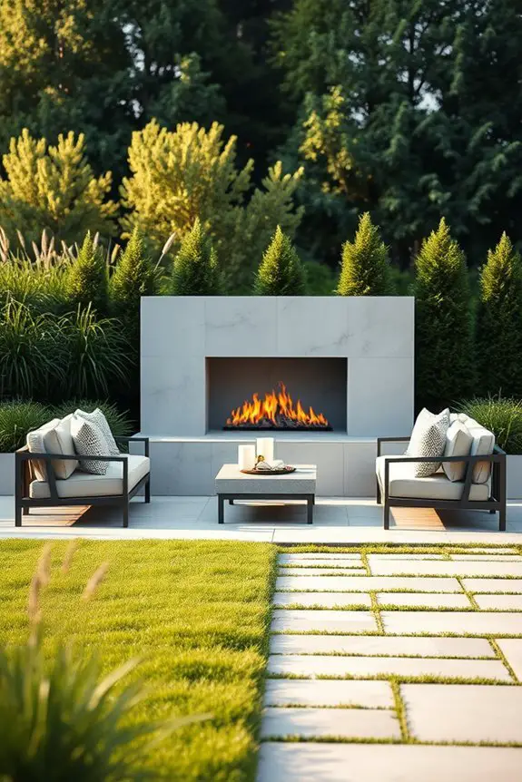 rectangular concrete outdoor fireplace