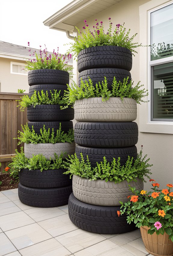 recycled tire layered planters